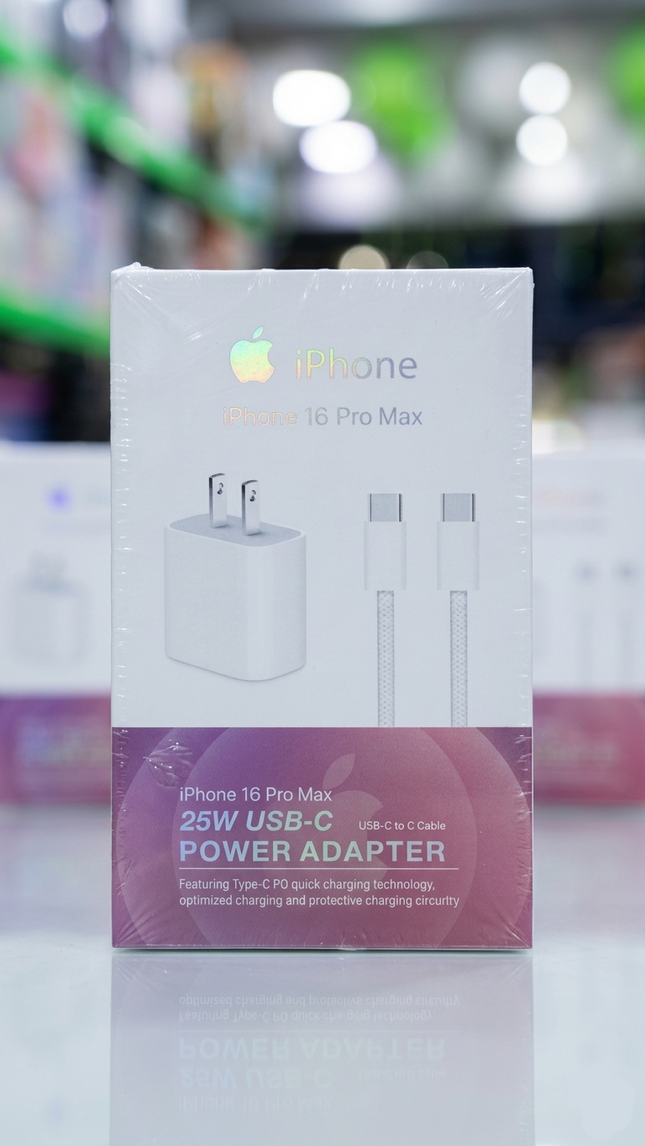 CARGADOR 25W CAJA ROSADA (1.1) | CUBO USB-C + CABLE LIGHTNING