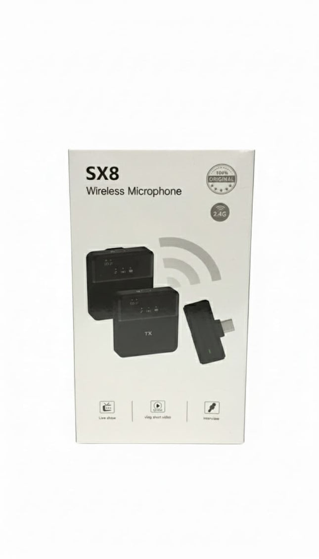 Micrófono Inalámbrico Solapa SX8 - Sistema de Audio para Vlogs, Entrevistas y Streaming